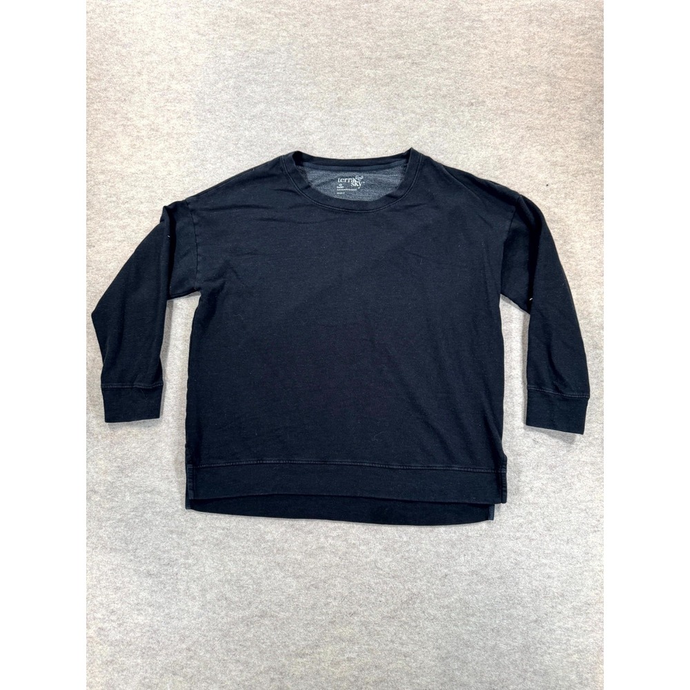 Terra & Sky Sweatshirt Womens 0X (14W) Black Cotton Crew Neck High Low Hem